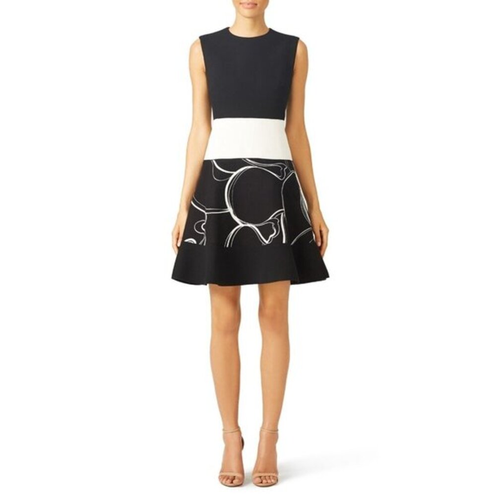 Giambattista Valli Knit Dress Black White Silk Knit Flare SZ 6 US/ 42 EU